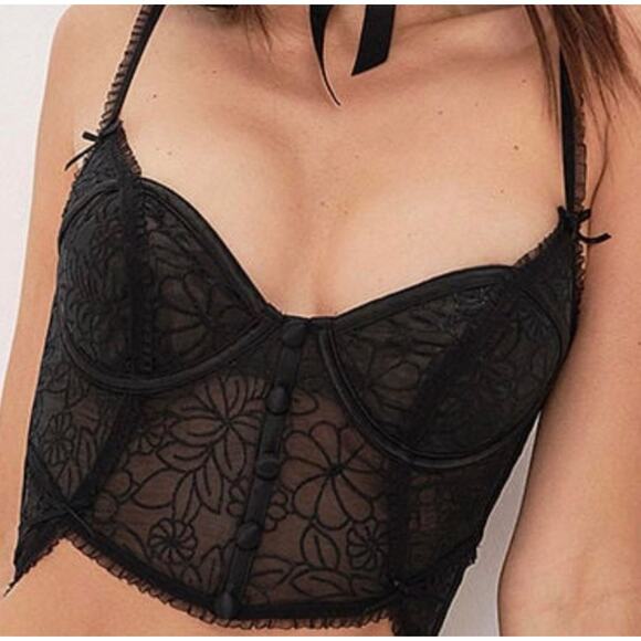 For love & lemons New Longline Emilia black lace bustier size 34DD - Picture 2 of 11